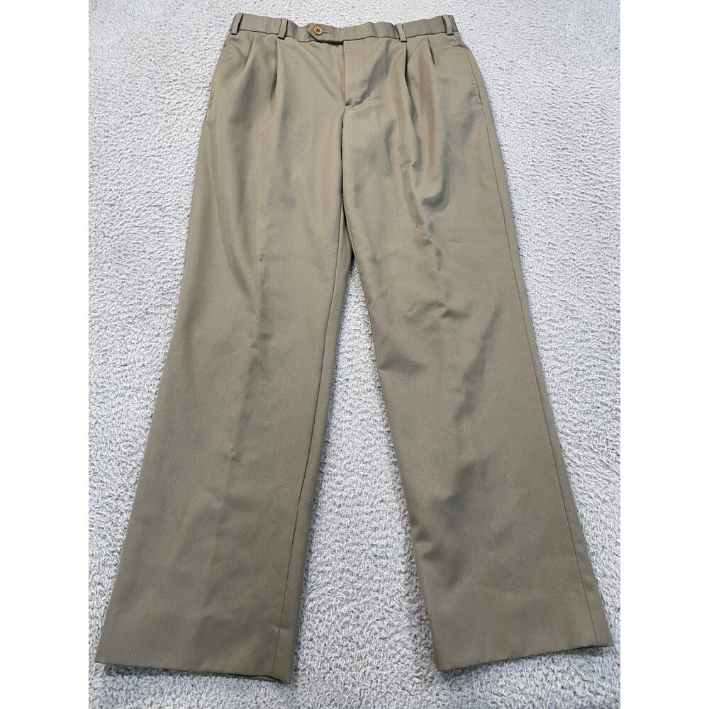 Brooks Brothers 346 Madison Fit Pants Mens 34x30 Beige Wool Pleated Dress Slacks